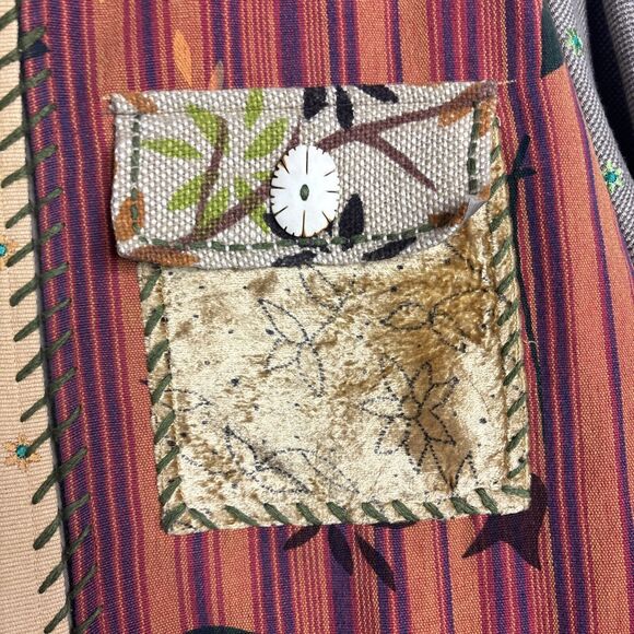 Vtg Up Cycled Patchwork Jacket XL Embroidered Lagenlook Teacher Pockets Oversize - Picture 3 of 16